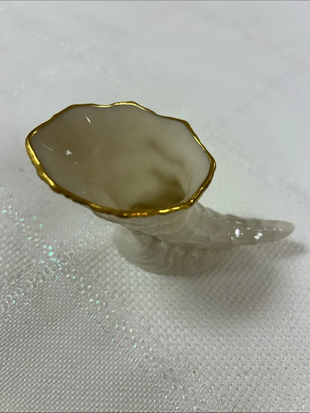 Lenox White Porcelain Cornucopia candle holder with Gold Trim